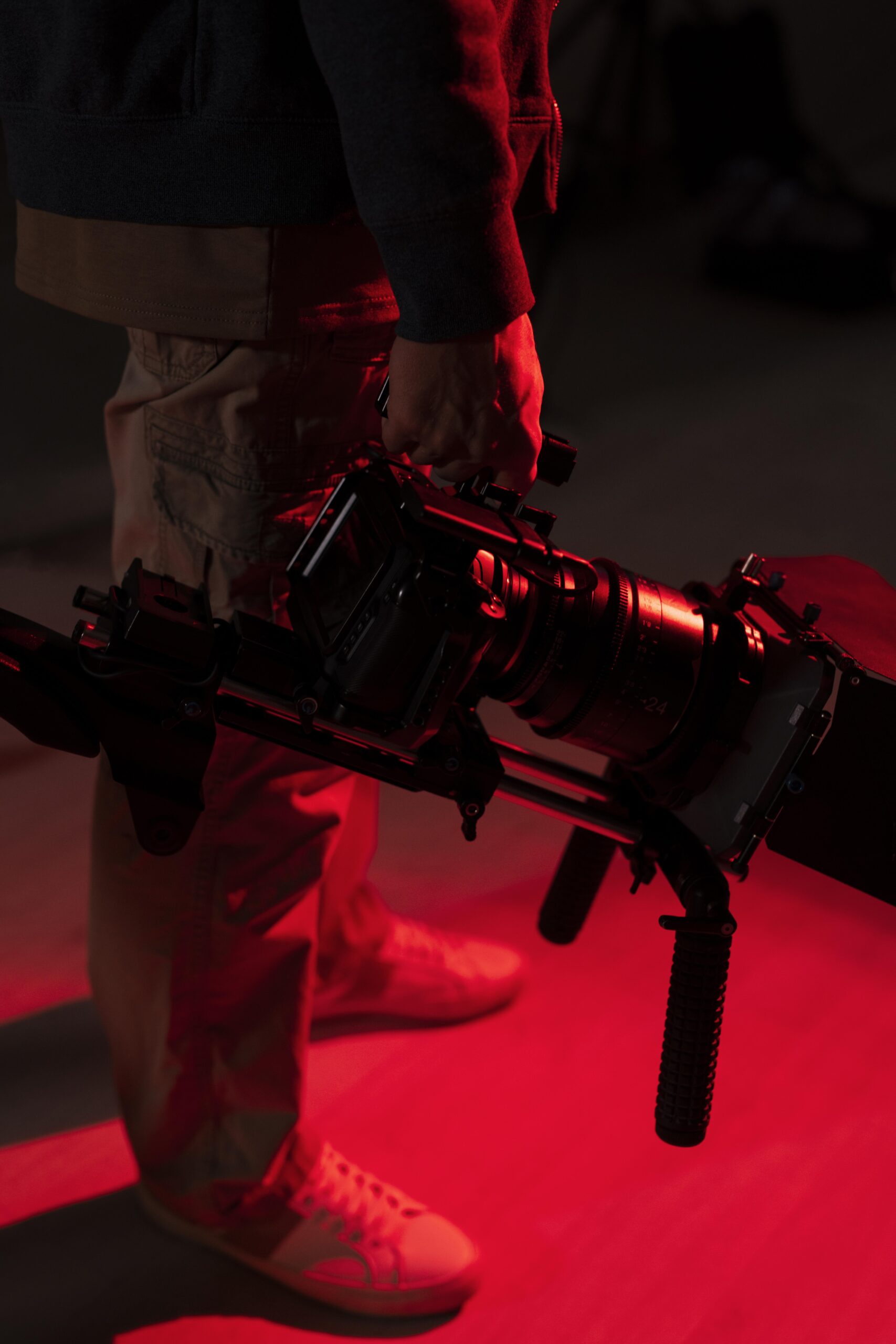 man filming with professional camera new movie